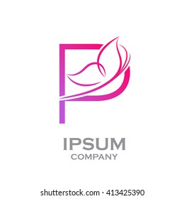 Abstract letter P logotype Pink colour with Butterfly Linear style logo, Beauty and Cosmetic sign for your Corporate identity