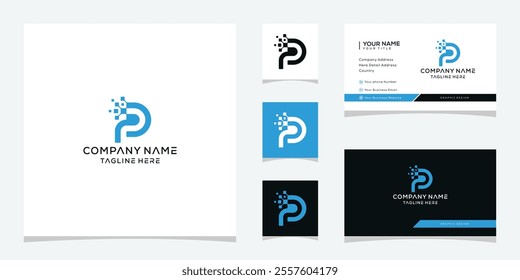 abstract letter P pixel technology logo design, business card graphic vector template