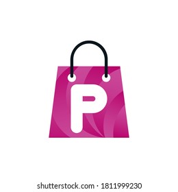 Abstract letter p with shopping bag. Abstract shopping p logo. Online p letter shop logo.p letter shopping logo.Shopping bag