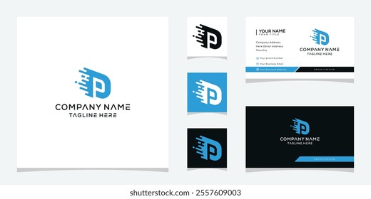 abstract letter P speed data digital technology logo design, business card graphic vector template