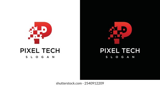 Abstract letter P technology logo design template.	