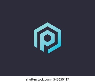 Abstract letter p vector logotype. Line hexagon creative simple logo design template.  Universal geometric symbol font icon.