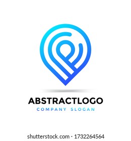 Resumen del logotipo de la letra PF con símbolo de ubicación del símbolo de signo de pin