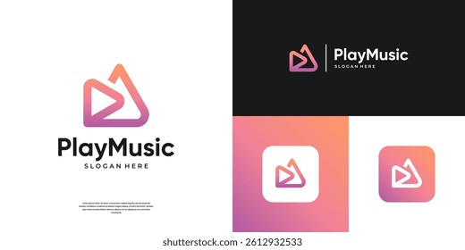 Abstract letter A with play icon vector. Modern video symbol logo design.