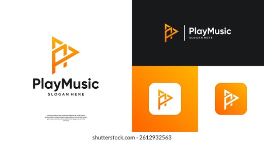 Abstract letter A with play icon vector. Modern video symbol logo design.