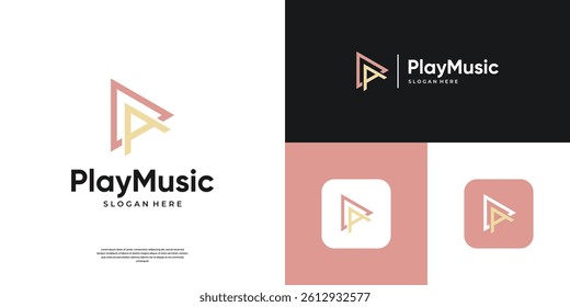 Abstract letter A with play icon vector. Modern video symbol logo design.