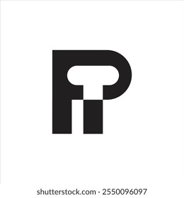 Abstract letter PT or TP logo initial elegant, stylish and art icon monogram, T logo negative space inside P letter logo an white color on black background.