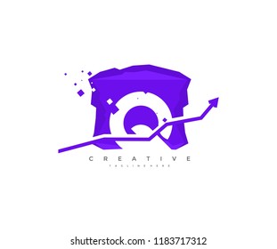 Abstract Letter Q with 3D Rectangle Cube Arrow Finance Exploding Pixel Logo