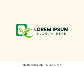 Letra Abstractas Q con Plantilla de diseño de logotipo de hoja verde Ilustración vectorial minimalista moderna