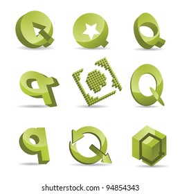 Abstract Letter Q icon symbol logo set EPS 8 vector, grouped for easy editing. No open shapes or paths.