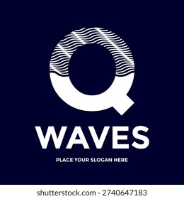Abstract letter Q logo design with ocean wave lines. Vector illustration of initial symbol for branding identity, corporate business, or water related company.