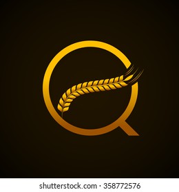 Abstract letter Q logo design template with Ears of Wheat,Rice,Vector Illustration