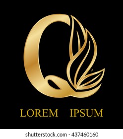 Abstract letter q logo design,Gold, beauty industry and fashion logo.cosmetics business, gold nature logo abstract design and leaf