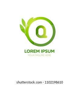 Abstract letter Q logo vector design. Icon eco green and circle concept template.