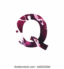 Abstract letter Q on a white background in the form of stains of paint. Reminiscent of marble