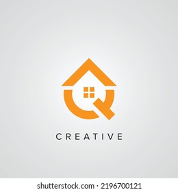 Abstract letter Q real estate house logo design vector illustration.