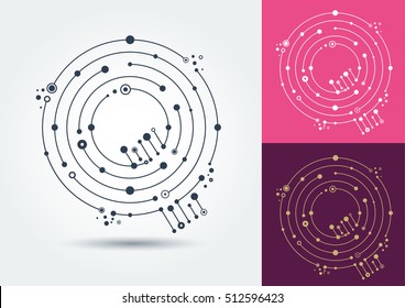 Abstract letter Q. Vector isolated object on white and dark background. The logo is designed in the style of techno interlacing lines, stripes and circles. Monogram initials.