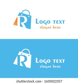Abstract letter R with bubbles on shopping bag. Abstract shopping logo. Online shop logo.
