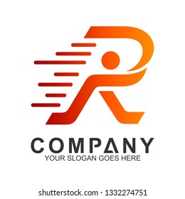 abstract letter R combination with human shape, family care vector, creative people logo icon