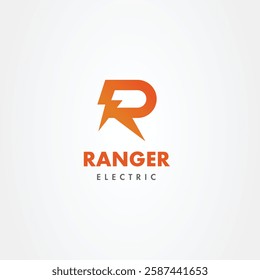 Abstract Letter R Electric Logo, Letter R and thunder bolt combination, Flat Design Logo Template, vector illustration