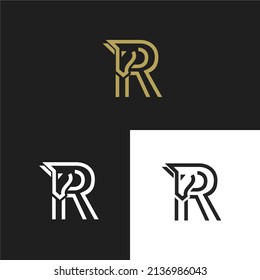 Abstract Letter R Horse Logo Design with 3 variation colors. Vector illustration. Stylized horse line logotype.