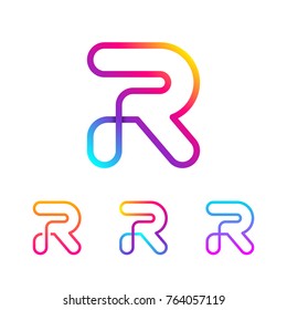 Abstract Letter R Line Monogram Colorful loops logotype, Circle shape, swirl spiral infinity logo symbol, Technology and digital connection