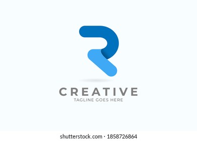 Abstract Letter R Logo, Blue Geometric Shape rounded style isolated on white background ,usable for branding and business logos, flat design logo template, vector illustration