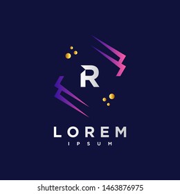 Abstract letter R logo design template. purple and blue Color. creative sign. Universal vector icon.