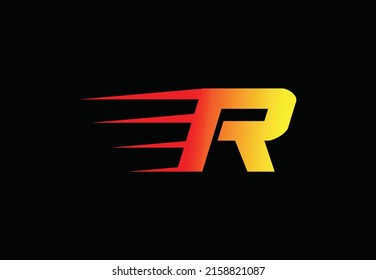 Abstract letter R logo design template. Universal fast speed fire- flame color logo