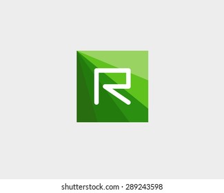 Abstract letter R logo design template. Colorful green leaf global eco vector icon. Modern colorful square symbol