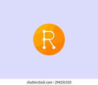 Abstract letter R logo design template. Dot, line, color creative sign. Universal vector icon.