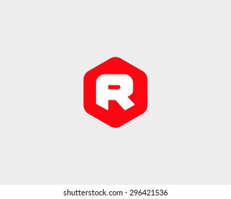 Abstract letter R logo design template. Colorful hexagon creative sign. Universal vector icon.