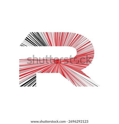 Abstract Letter R Logo with Dynamic Speed Lines. Red and Black Zoom Burst Effect. Modern Vector Icon Design.