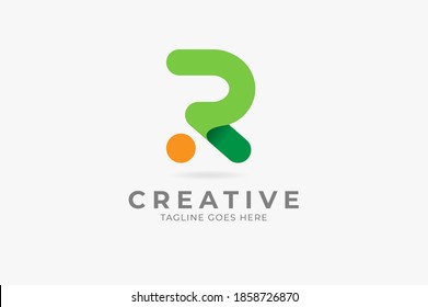 Abstract Letter R Logo, Green Geometric Shape rounded style isolated on white background ,usable for branding and business logos, flat design logo template, vector illustration