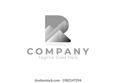 Logo de la carta abstracta R, letra R con tres montañas dentro, utilizable para logotipos de empresas y empresas, plantilla de logotipo de diseño plano, ilustración vectorial