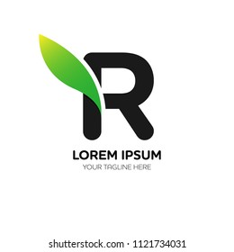 Abstract letter R logo vector design. Icon eco character and leaf concept template.