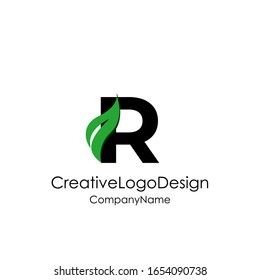 Abstract letter R logo vector design. Icon eco character and leaf concept template