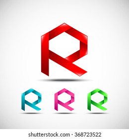 Abstract letter R logo,vector origami design template elements