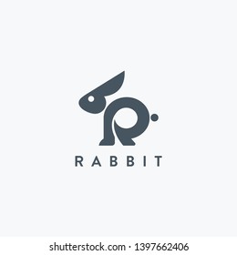 Abstract Letter R for Rabbit logo icon vector template on white background
