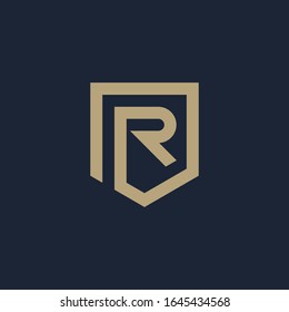 Abstract Letter R Shield logo design. Shield Line geometry  for company Security logo. Logo Icon Template for Web and Business Card. - vector