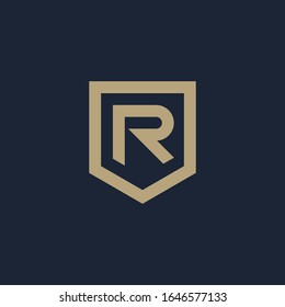 Diseño abstracto del logotipo Carta R Shield. Geometría de línea de escudo para el logotipo de seguridad de la empresa. Plantilla de icono de logotipo para Web y tarjeta de presentación. - vector