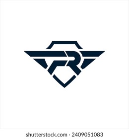 Abstract letter R shield logo design template. Premium nominal monogram business sign.
