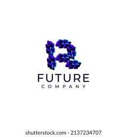 abstract letter r tech flat modern logo design