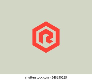 Abstract letter R vector logotype. Line hexagon creative simple logo design template.  Universal geometric symbol font icon.