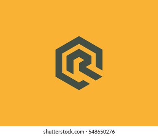 Abstract letter R vector logotype. Line hexagon creative simple logo design template.  Universal geometric symbol font icon.