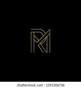 Abstract letter RM MR. Minimal logo design template. Vector letter logo with gold and black color.