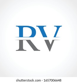 Abstract Letter RV Logo Design Vector Template. Creative Blue and Grey Colors RV Letter Logo Design
