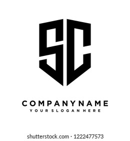Abstract letter S C shield logo design template