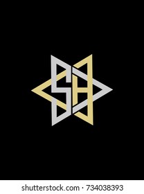 Abstract letter S H logo design gold silver