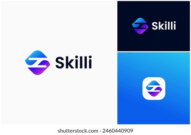 Abstract Letter S Initial Modern Technology Digital Gradient Color Vector Logo Design Illustration